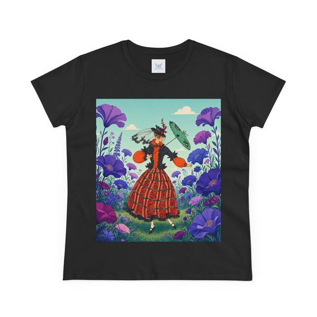 🌺✨ The Enchanted Flower Promenade Cotton Tee – Art Deco Fashion Whimsy