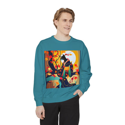 Black Cat in Kimono Unisex Garment-Dyed Sweatshirt