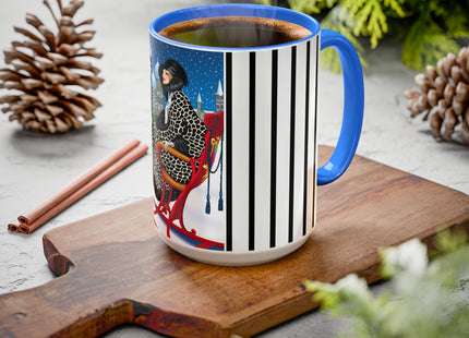 Elegant Winter Woman in Sleigh Colorful Mugs (11oz, 15oz)
