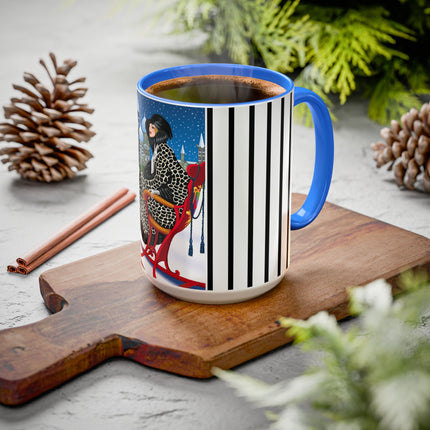 Elegant Winter Woman in Sleigh Colorful Mugs (11oz, 15oz)