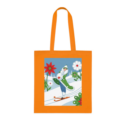 🎿🌺 The Winter Garden Skier Cotton Tote Bag – Colorful Winter Adventure