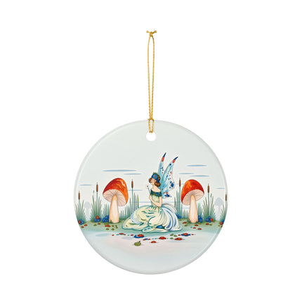 🧚🍄 The Fairy Of The Scarlet Mushrooms Ceramic Ornament – Art Deco Woodland Fantasy