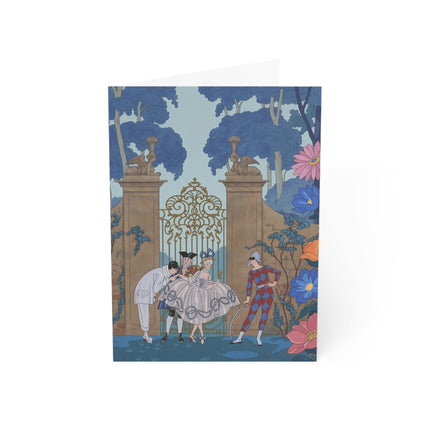 🎭🌸 The Harlequin Garden Gathering Greeting Card – Art Deco Masquerade Elegance