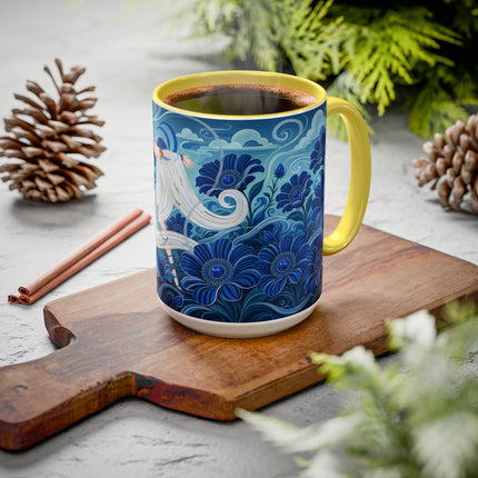 💙🌸 The Sapphire Wind Dancer Colorful Mug – Art Deco Floral Fantasy
