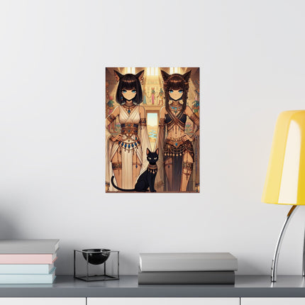 🐱🏛️ Egyptian Priestess Cats Matte Vertical Poster – Temple Guardians & Ancient Grace