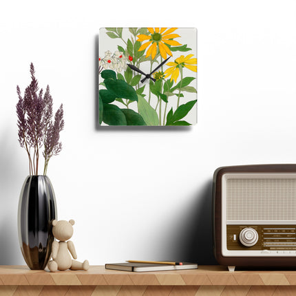 Clerodendrum & Rudbeckia Flower by Tanigami Kônan Acrylic Wall Clock, Round and Square