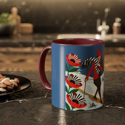 🎿🎄 The Christmas Holly Skier Colorful Mug – Whimsical Holiday Fantasy