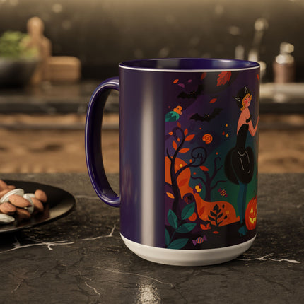 🐈‍⬛🎃 The Midnight Black Cat Masquerade Colorful Mug – Whimsical Halloween Elegance