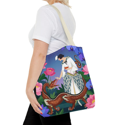 🐉🌸 The Dragon Keeper Tote Bag – Art Deco Floral Fantasy