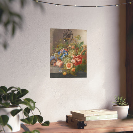 Still Life With Flowers, Fruit, A Great Tit And A Mouse by Herman Henstenburgh Fine Art Posters