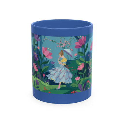 🌸☂️ The Lady Of The Enchanted Garden Stroll Ceramic Mug – Art Deco Floral Whimsy