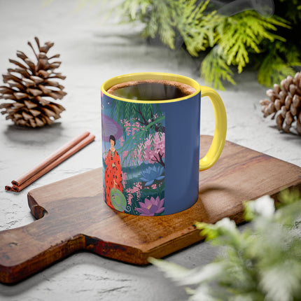 The Lady Of The Cherry Blossoms Colorful Mugs – Art Deco Spring Elegance