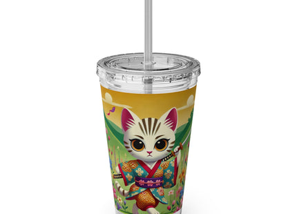Samurai Kitten Sunsplash Tumbler with Straw, 16oz