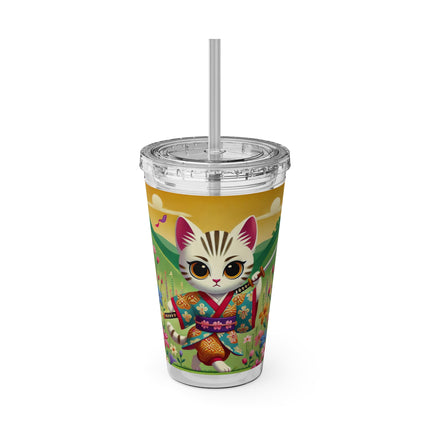 Samurai Kitten Sunsplash Tumbler with Straw, 16oz