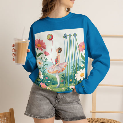 🌼🎈 The Garden Balloon Dancer Crewneck Sweatshirt – Art Deco Floral Whimsy