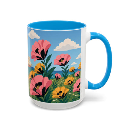 🌸⛵ The Seaside Blossom Promenade Colorful Mug – Art Deco Coastal Elegance