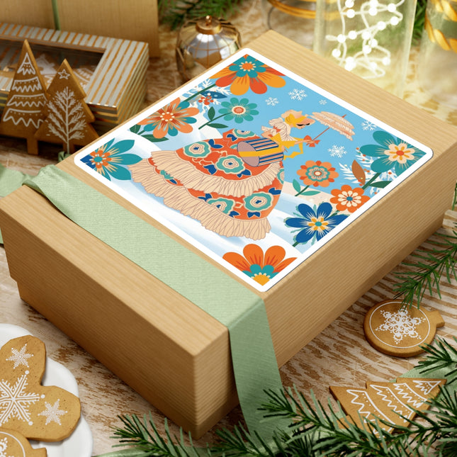 🌼❄️ The Winter Parasol Garden Kiss-Cut Sticker – Art Deco Floral Fantasy