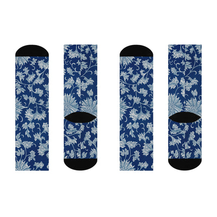 Blue Flower Pattern by Owen Jones Cushioned Crew Socks