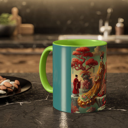 Cherry Blossom Courtesans & Crimson Crab Colorful Mug – Imperial Elegance & Playful Charm
