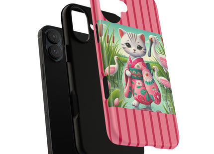 Geisha Kitten Strolls Among the Spoonbills Phone Cases