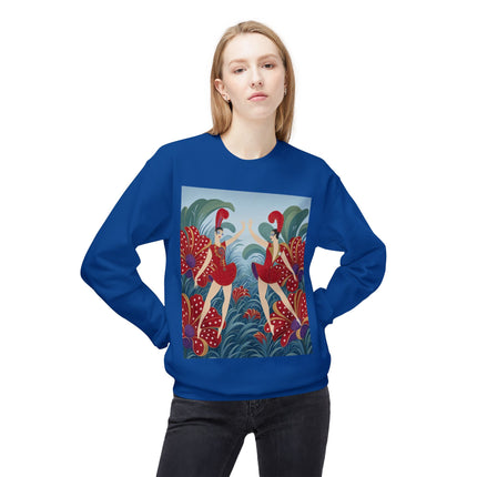 🎭🌺 The Scarlet Flower Garden Dancers Midweight Crewneck Sweatshirt – Art Deco Floral Whimsy
