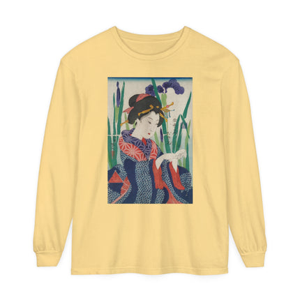 Woman with Origami Crane Garment-dyed Long Sleeve T-Shirt