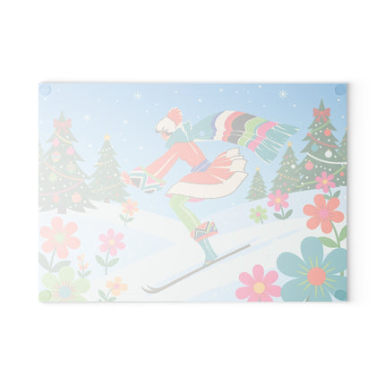 🎿❄️ The Christmas Ski Jumper Glass Cutting Board – Colorful Winter Holiday Fantasy