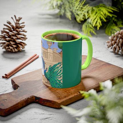 The Peacock's Admiration Colorful Mug (11oz, 15oz) – Rococo Elegance, Peacock Beauty & Garden Charm