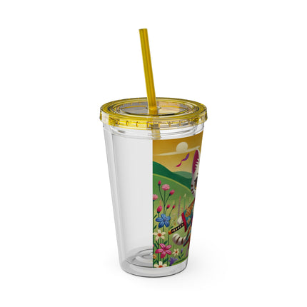 Samurai Kitten Sunsplash Tumbler with Straw, 16oz