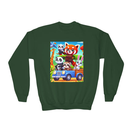 Safari Friends on the Move Youth Crewneck Sweatshirt – Adventure, Friendship & Playful Energy