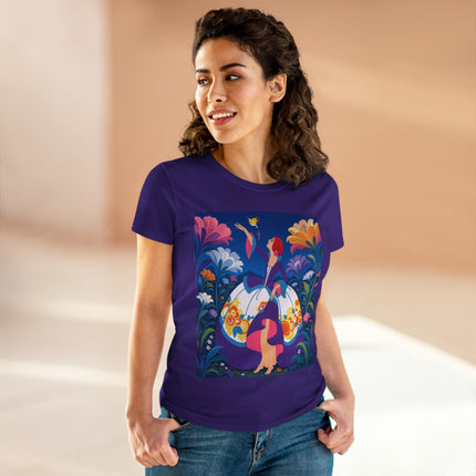🐦🌸 The Enchanted Birdsong Cotton Tee – Art Deco Garden Whimsy