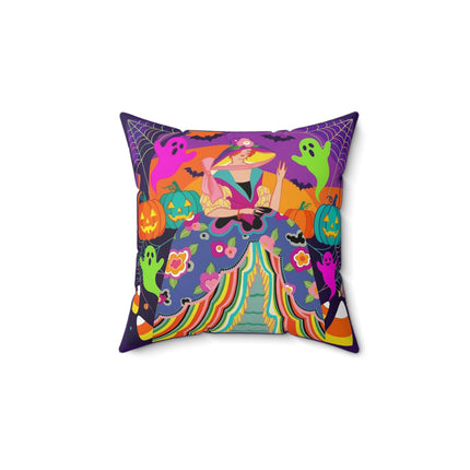 🌈👻 The Rainbow Ghost Masquerade Square Pillow – Colorful Halloween Charm
