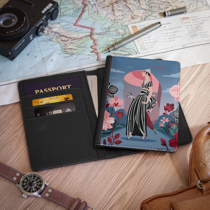 🌸🖤 The Striped Orchid Promenade Passport Cover – Art Deco Floral Fashion