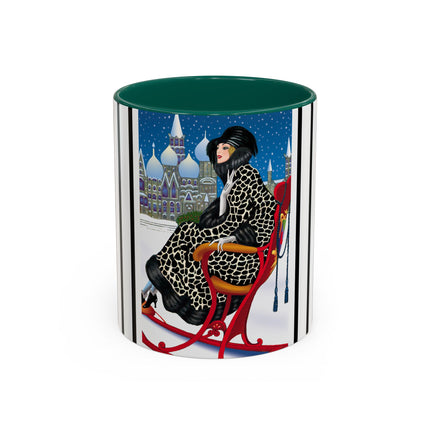Elegant Winter Woman in Sleigh Colorful Mugs (11oz, 15oz)