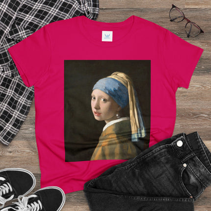 Girl with a Pearl Earring by Johannes Vermeer Women's Midweight Cotton Tee