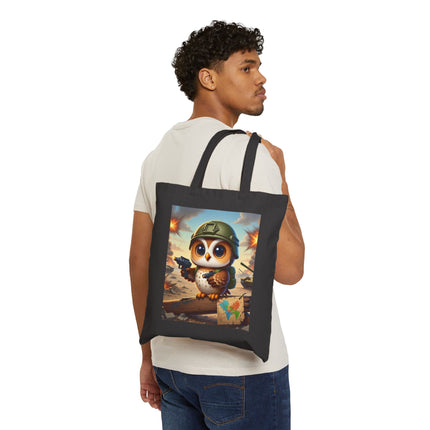 The Owl on the Front Lines Cotton Canvas Tote Bag – Courage & Quiet Strength