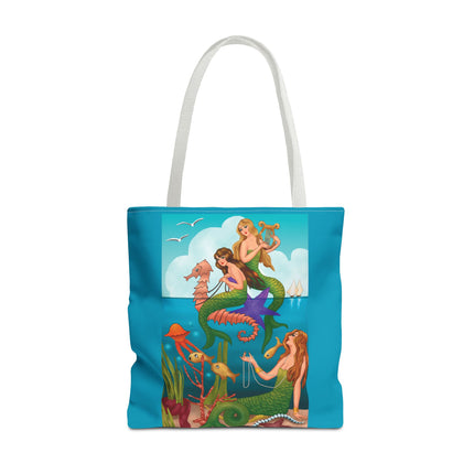 Three Mermaids with Strings of Pearls by Carlo Chiostri Tote Bag (AOP)
