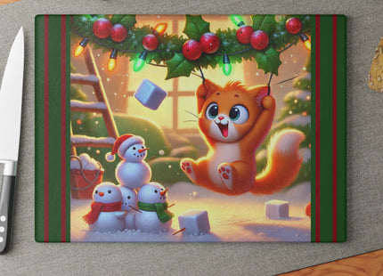 Naughty or Nice Kitten Christmas Glass Cutting Board