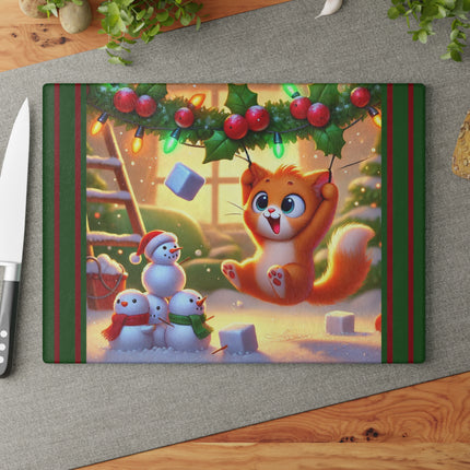 Naughty or Nice Kitten Christmas Glass Cutting Board