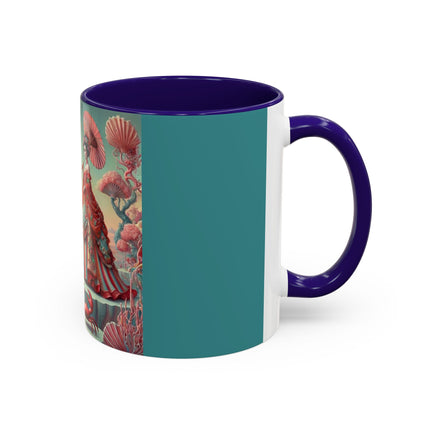Cherry Blossom Courtesans & Crimson Crab Colorful Mug – Imperial Elegance & Playful Charm