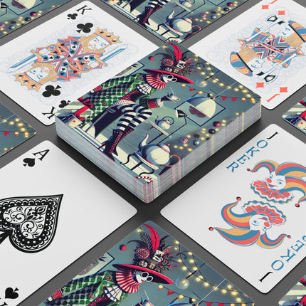 Whimsical Christmas Tea Party Playing Cards