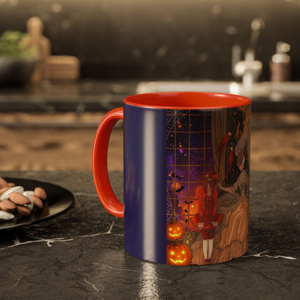 🌙🎃 The Moonlit Parlor Masquerade Colorful Mug – Elegant Halloween Romance