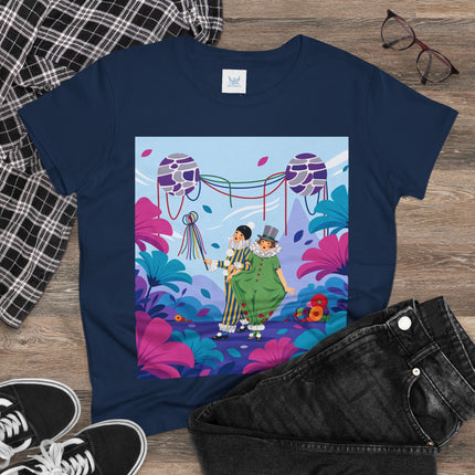 🎭🌸 The Garden Masquerade Cotton Tee – Art Deco Floral Whimsy