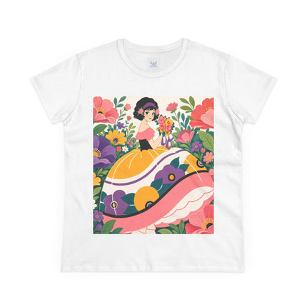 🌸💜 The Girl With The Flower Bouquet Cotton Tee – Art Deco Floral Whimsy