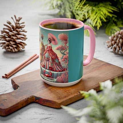 Cherry Blossom Courtesans & Crimson Crab Colorful Mug – Imperial Elegance & Playful Charm