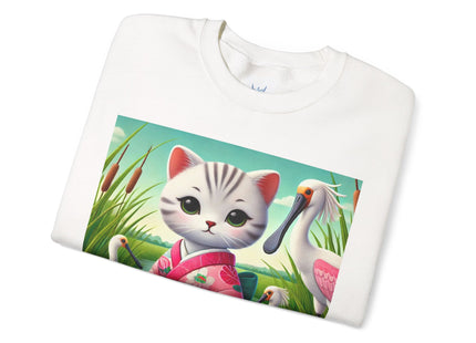 Geisha Kitten Strolls Among the Spoonbills  Unisex Heavy Blend™ Crewneck Sweatshirt