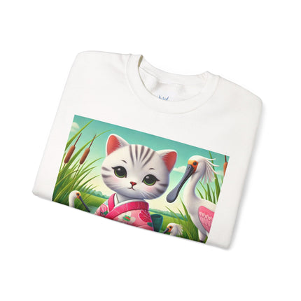 Geisha Kitten Strolls Among the Spoonbills  Unisex Heavy Blend™ Crewneck Sweatshirt