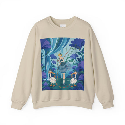 🪶🌺 The Pelican Garden Dance Crewneck Sweatshirt – Art Deco Botanical Whimsy