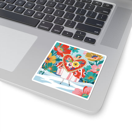 ❤️🌸 The Winter Heart Garden Kiss-Cut Sticker – Colorful Art Deco Floral Fantasy