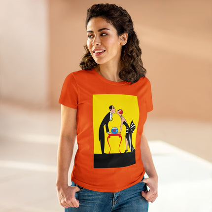 Moment of Elegance: A Passionate Embrace Amidst Golden Splendor Women's Midweight Cotton Tee